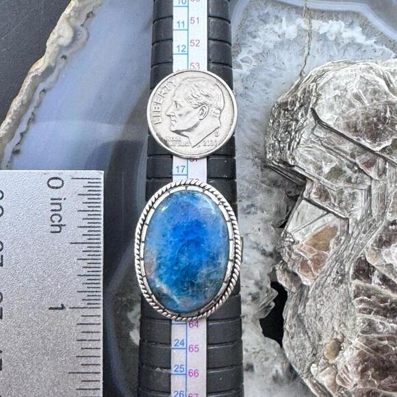 Sterling Silver Southwestern Style Oval Chrysocolla Ring Size 9.5 For Women - Picture 9 of 10
